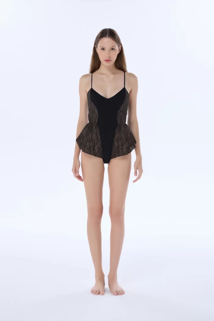 noah black lace ruffle teddy