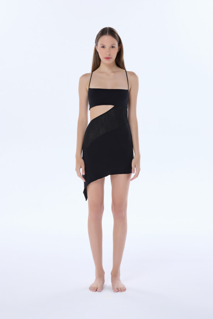frankie black lace asymmetric nightdress